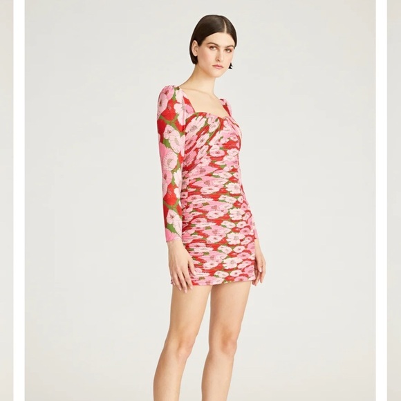 NEW $498 AMUR Gulia Pleated Mini Dress Floral Stretch Chiffon Size 12 NWT - Picture 1 of 13
